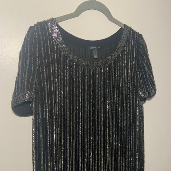 Mango Sequin New Year Holiday Little Black Dress Cocktail Party - Size 8 - Picture 6 of 9
